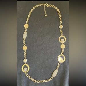 Chico's Super Long Links Necklace Gold Tone Metal Faceted Rhinestone 40"